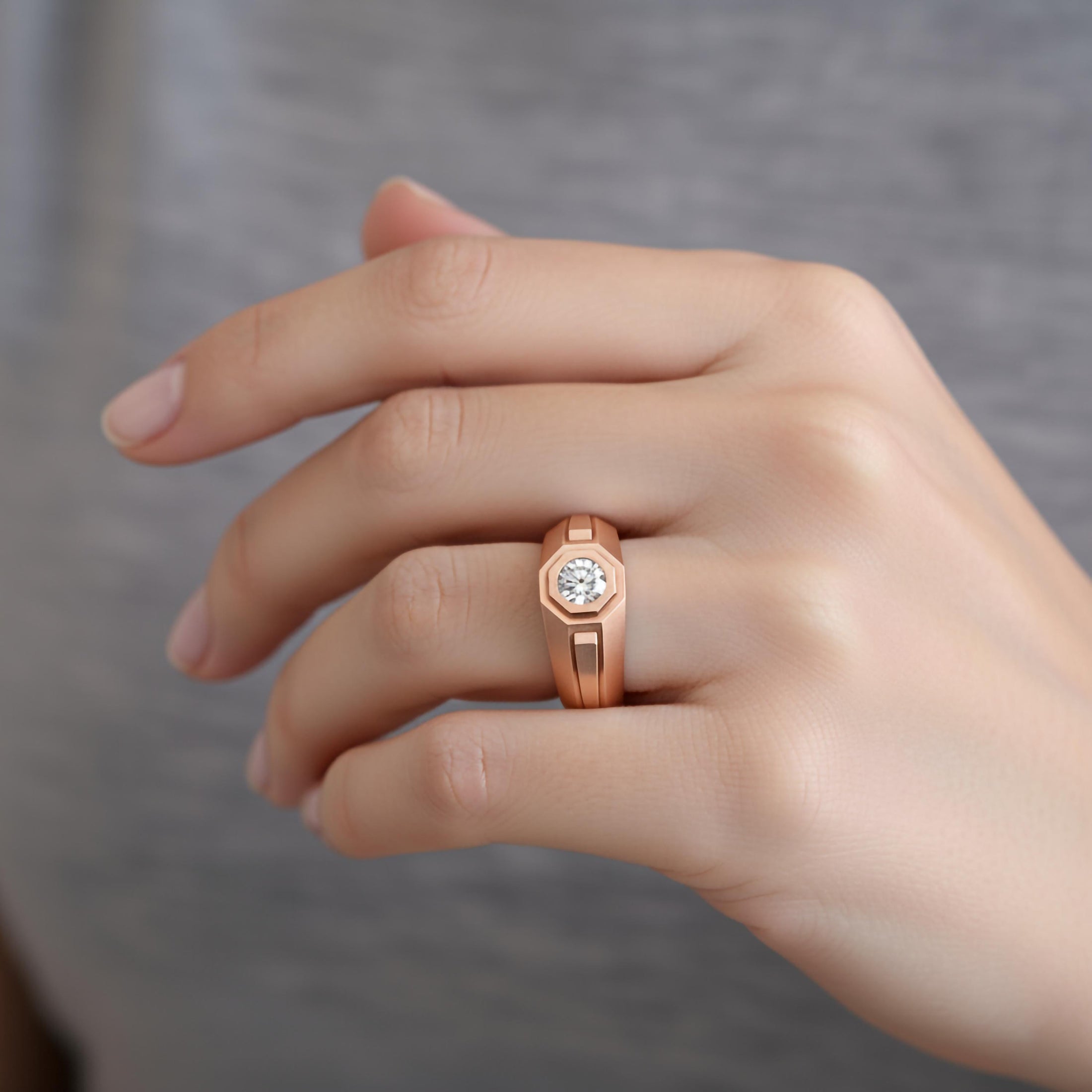 Hexagonal Single-Stone Signet Ring – 925 Silver or Gold, Modern Men’s Geometric Ring, Minimalist Statement Jewelry