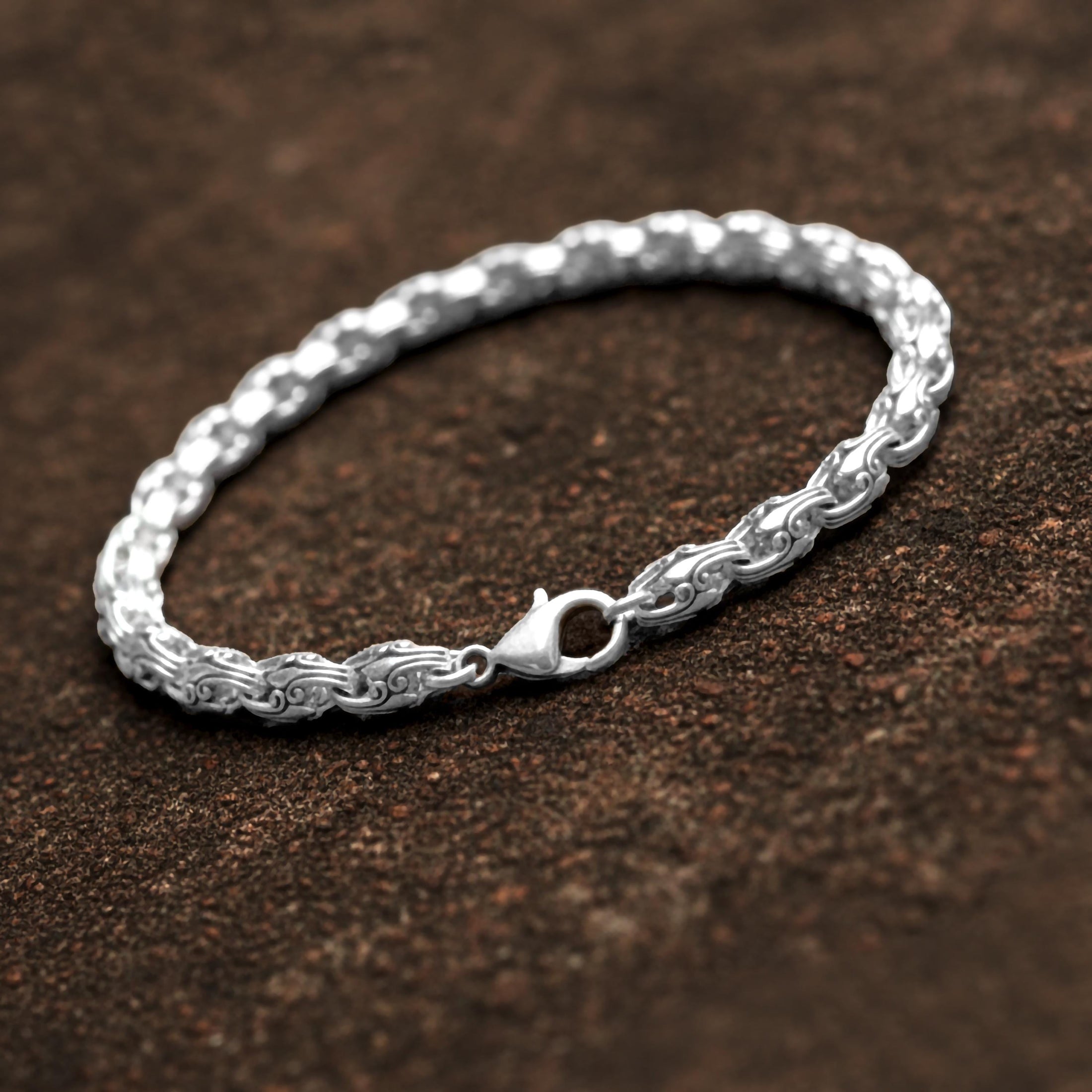 Silver Scroll Link Bracelet, Heavy Byzantine Jewelry Gift