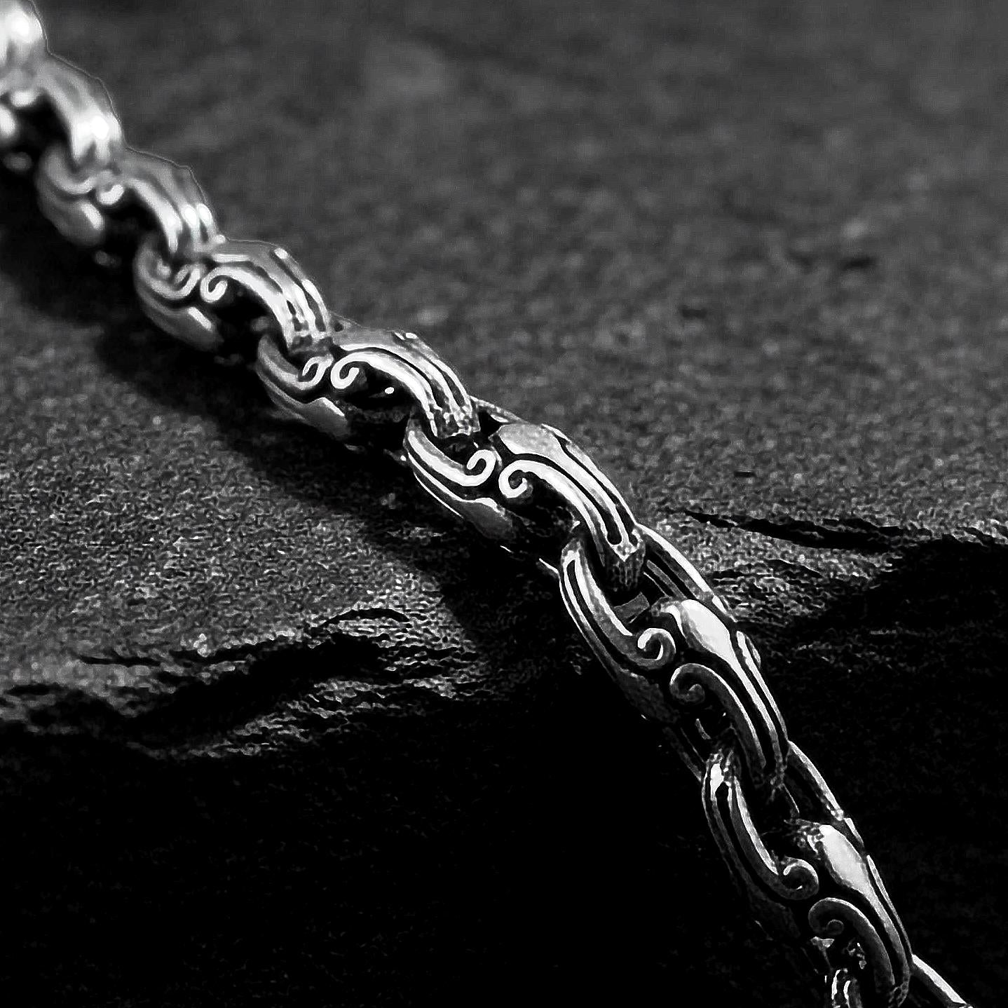 Geometric Scroll Chain – Sterling Silver Fluid Link Men's Necklace