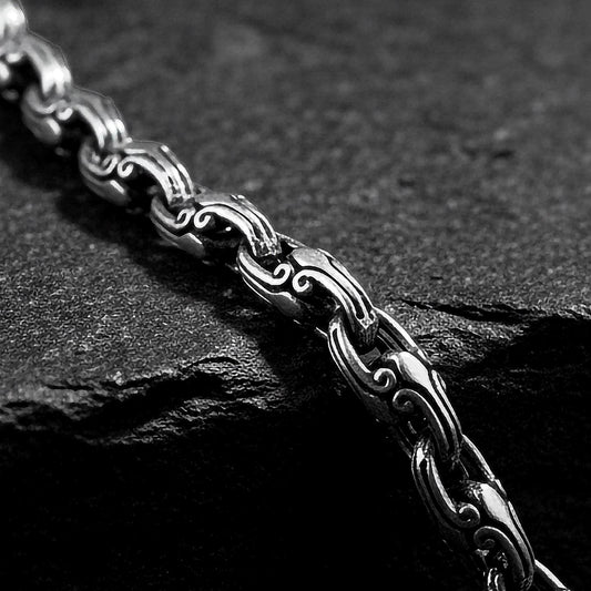 Geometric Scroll Chain – Sterling Silver Fluid Link Men's Necklace