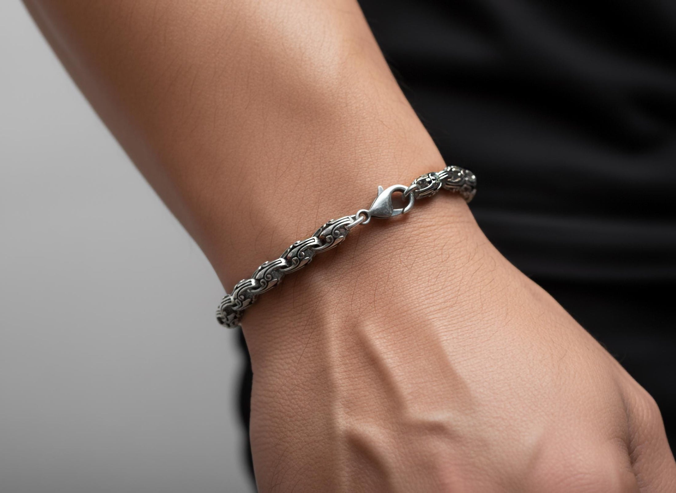 Silver Scroll Link Bracelet, Heavy Byzantine Jewelry Gift