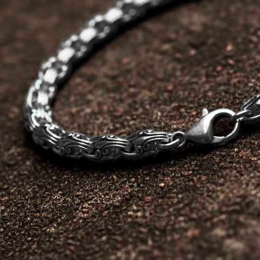 Silver Scroll Link Bracelet, Heavy Byzantine Jewelry Gift