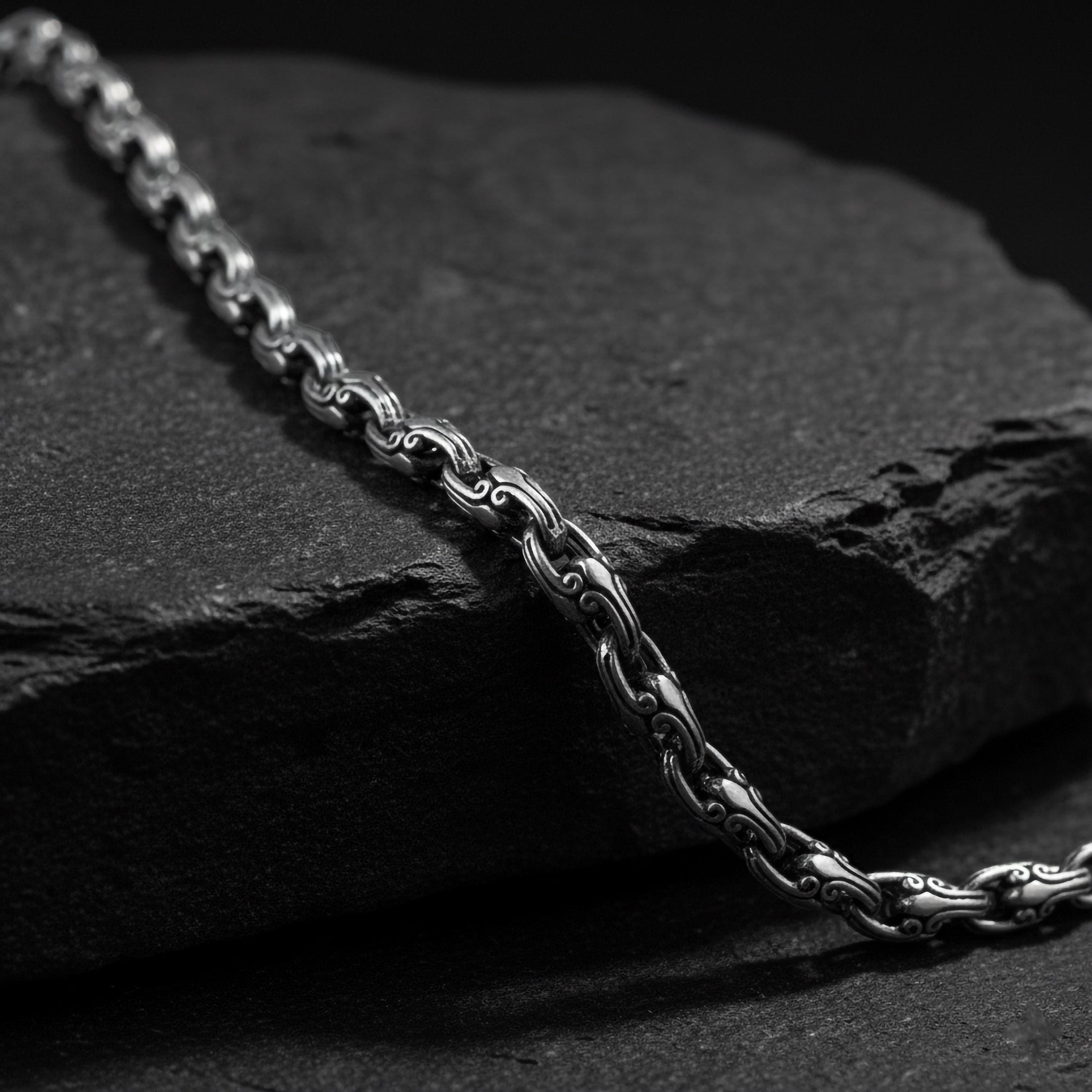 Geometric Scroll Chain – Sterling Silver Fluid Link Men's Necklace