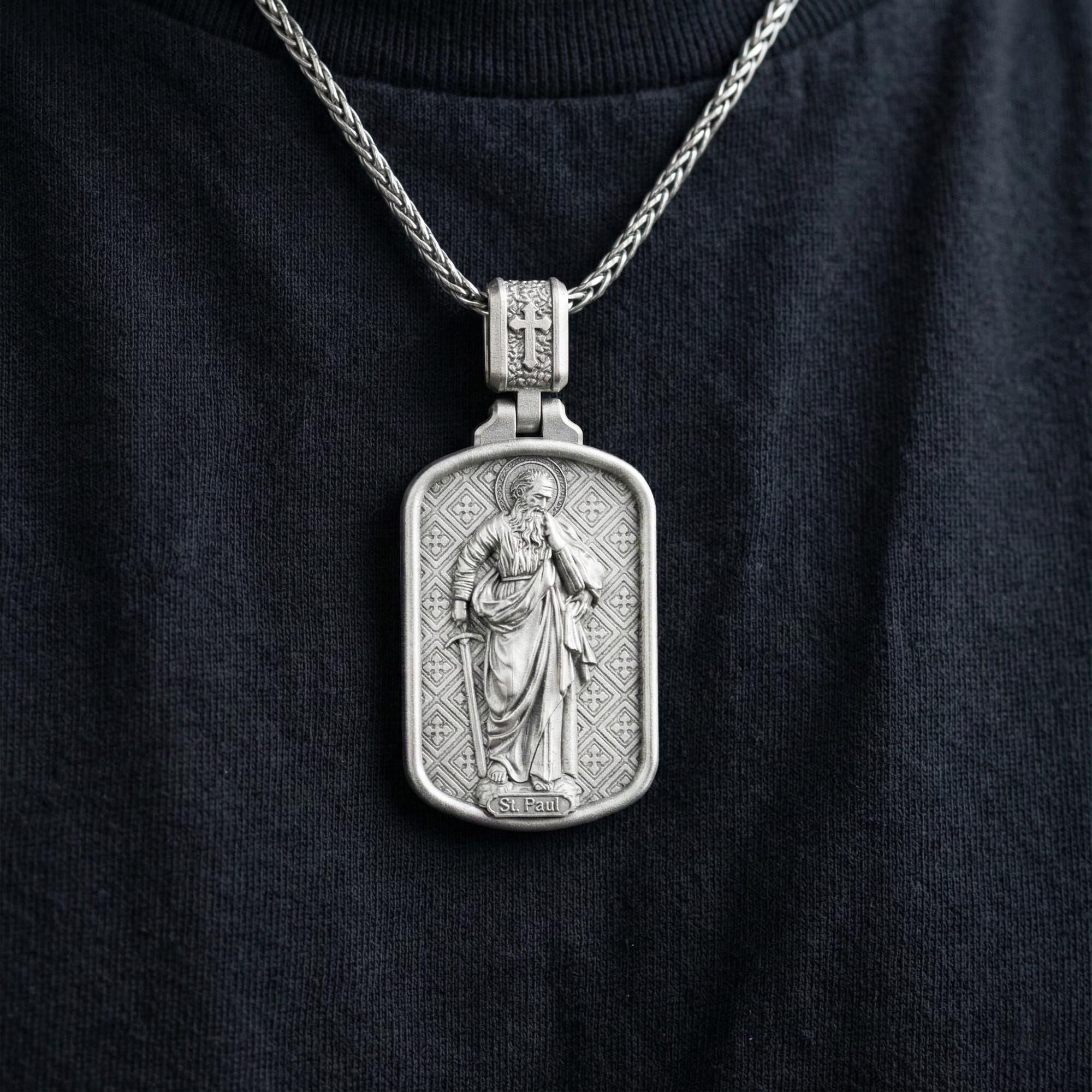 Saint Paul Pendant – Sterling Silver Dog Tag Style Engravable Christian Necklace