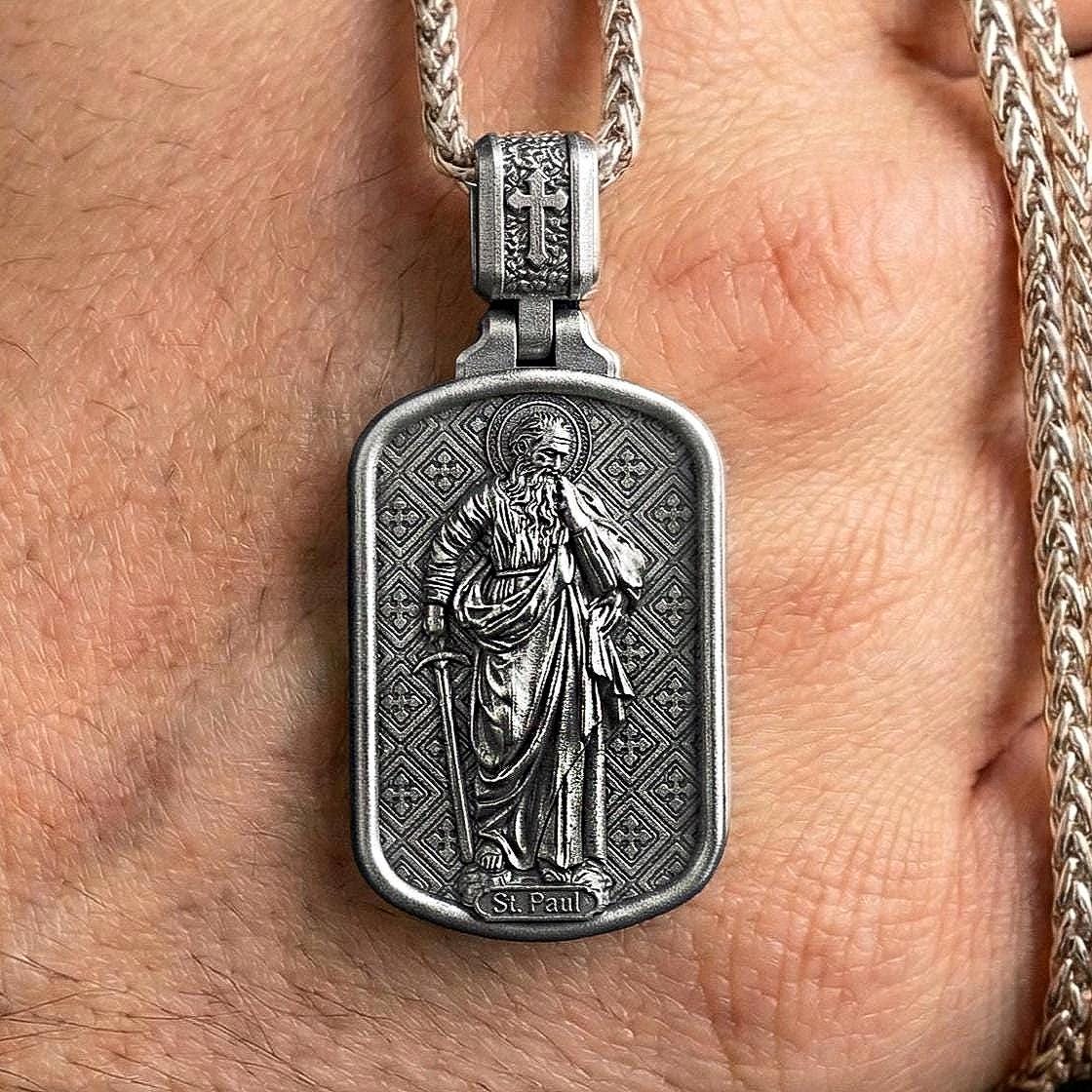 Saint Paul Pendant – Sterling Silver Dog Tag Style Engravable Christian Necklace