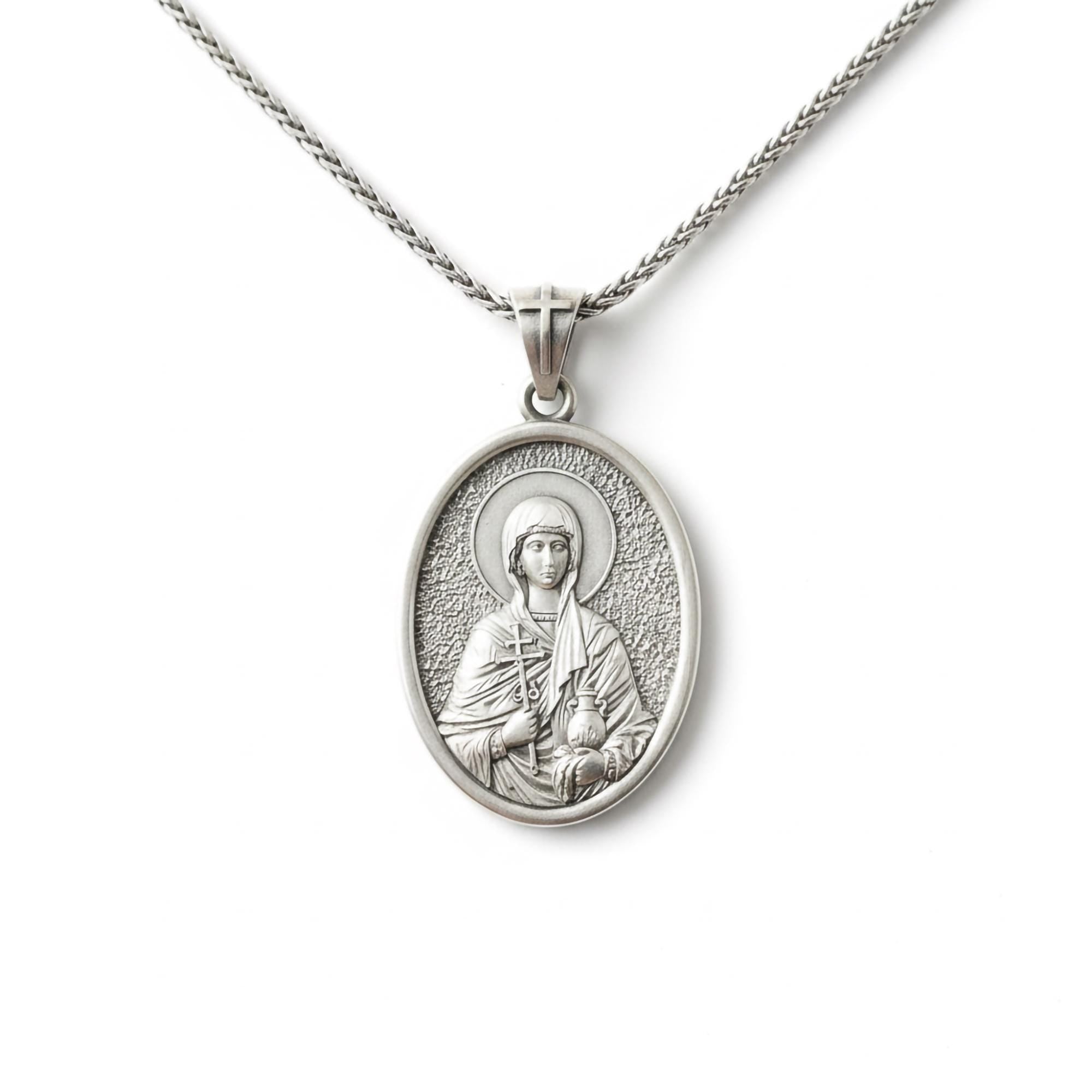 Oval Saint Anastasia Pendant – Sterling Silver Engravable Orthodox Christian Medal