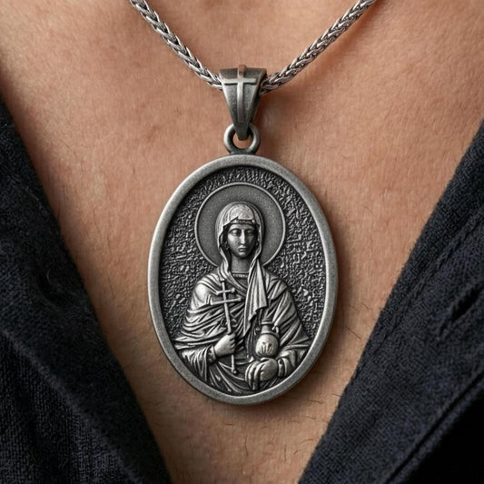 Oval Saint Anastasia Pendant – Sterling Silver Engravable Orthodox Christian Medal