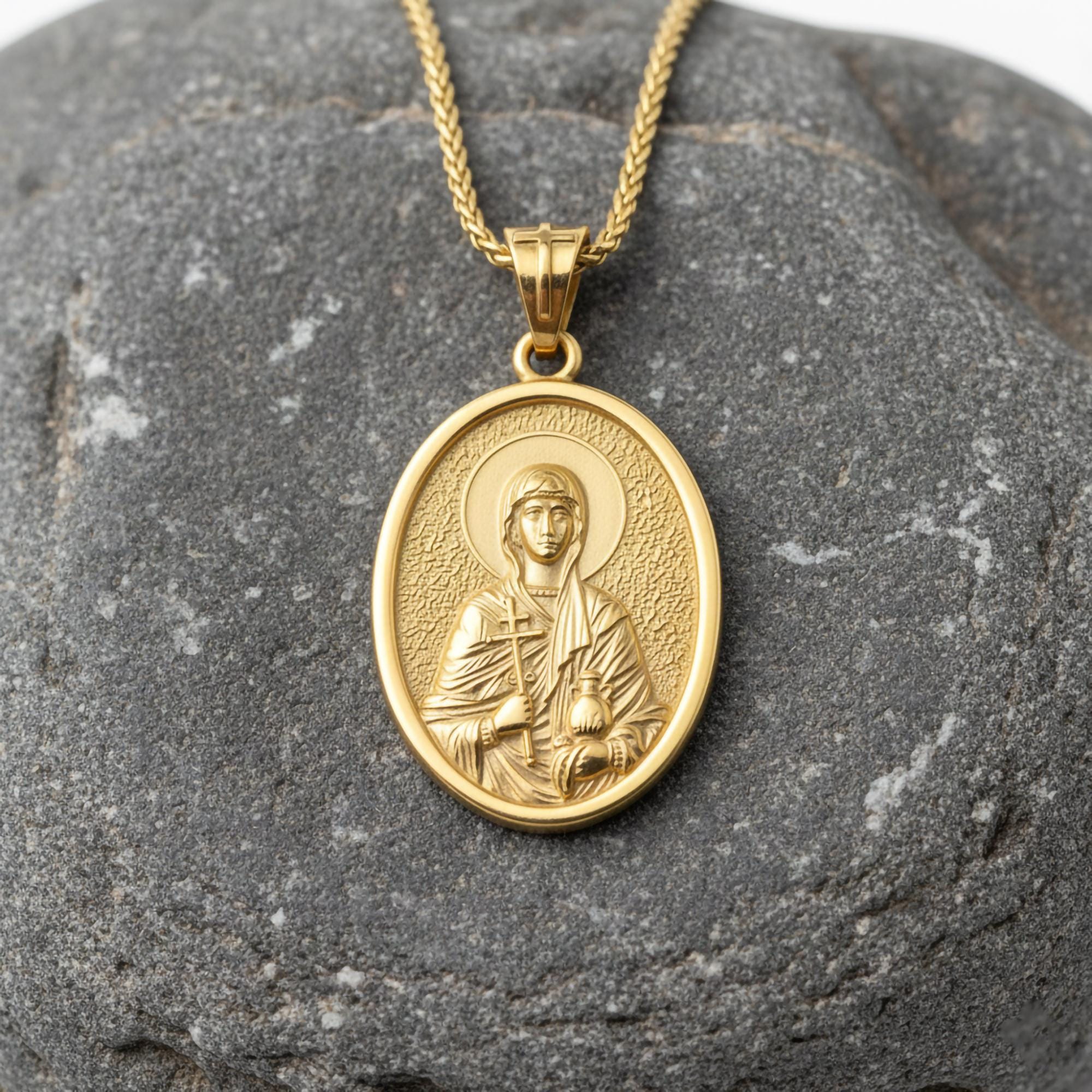 Oval Saint Anastasia Pendant – Sterling Silver Engravable Orthodox Christian Medal