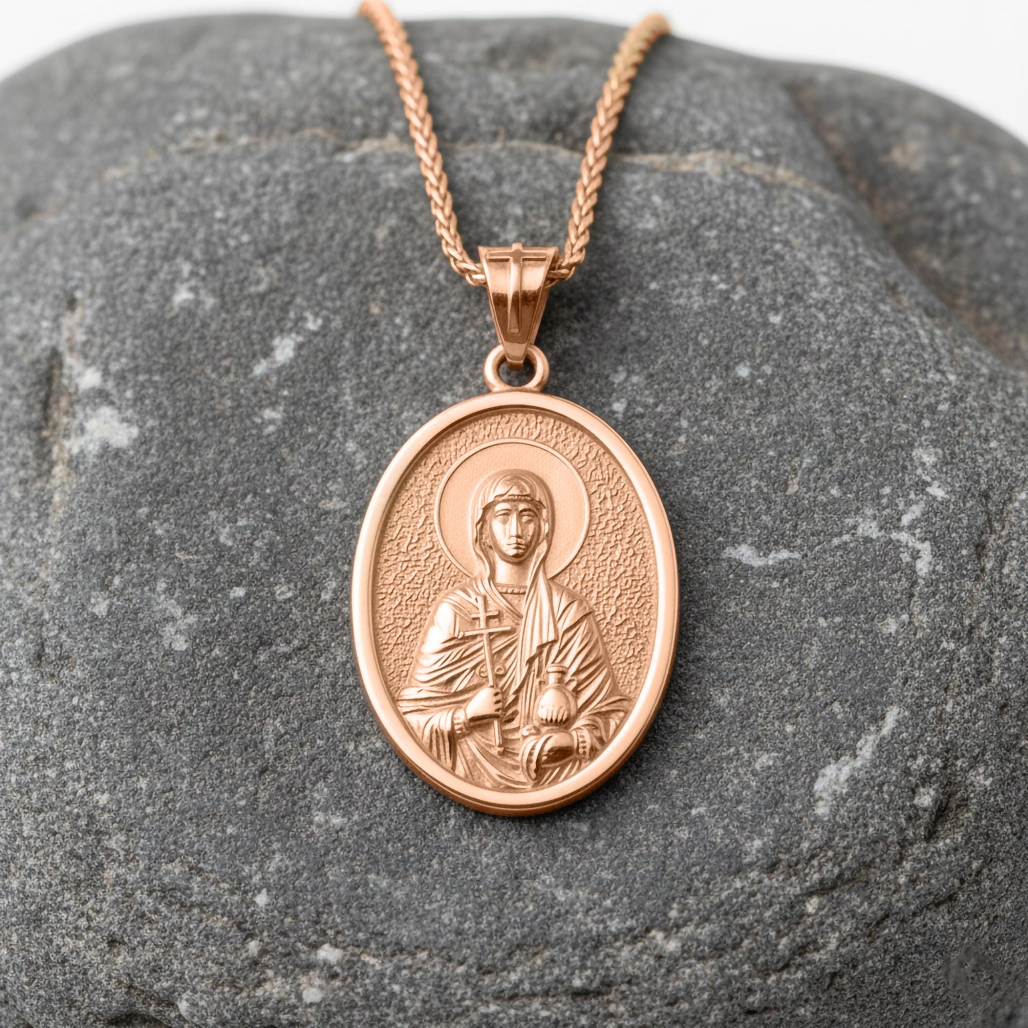 Oval Saint Anastasia Pendant – Sterling Silver Engravable Orthodox Christian Medal