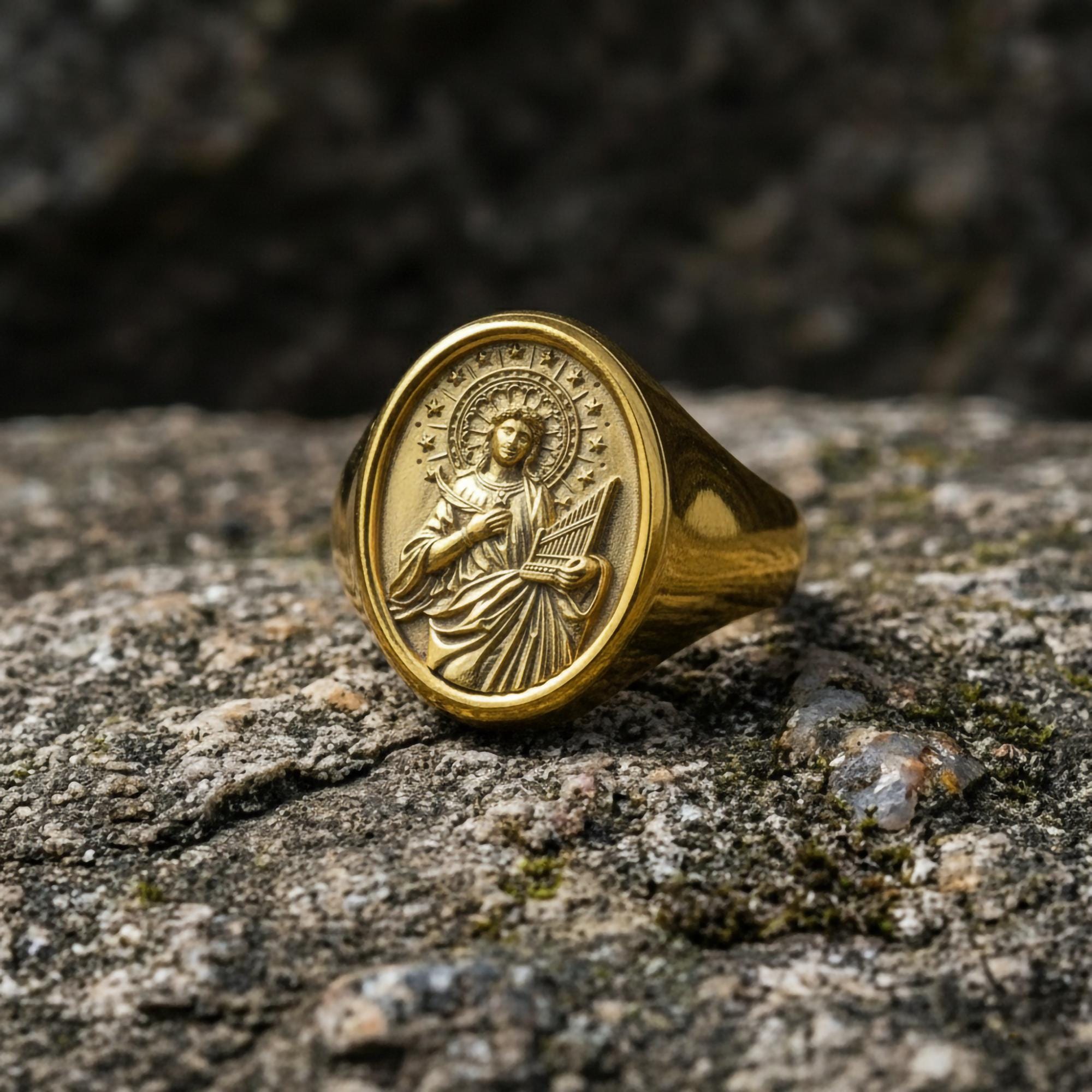 Saint Cecilia Signet Ring Silver – Patron Saint of Music Catholic Jewelry Gift