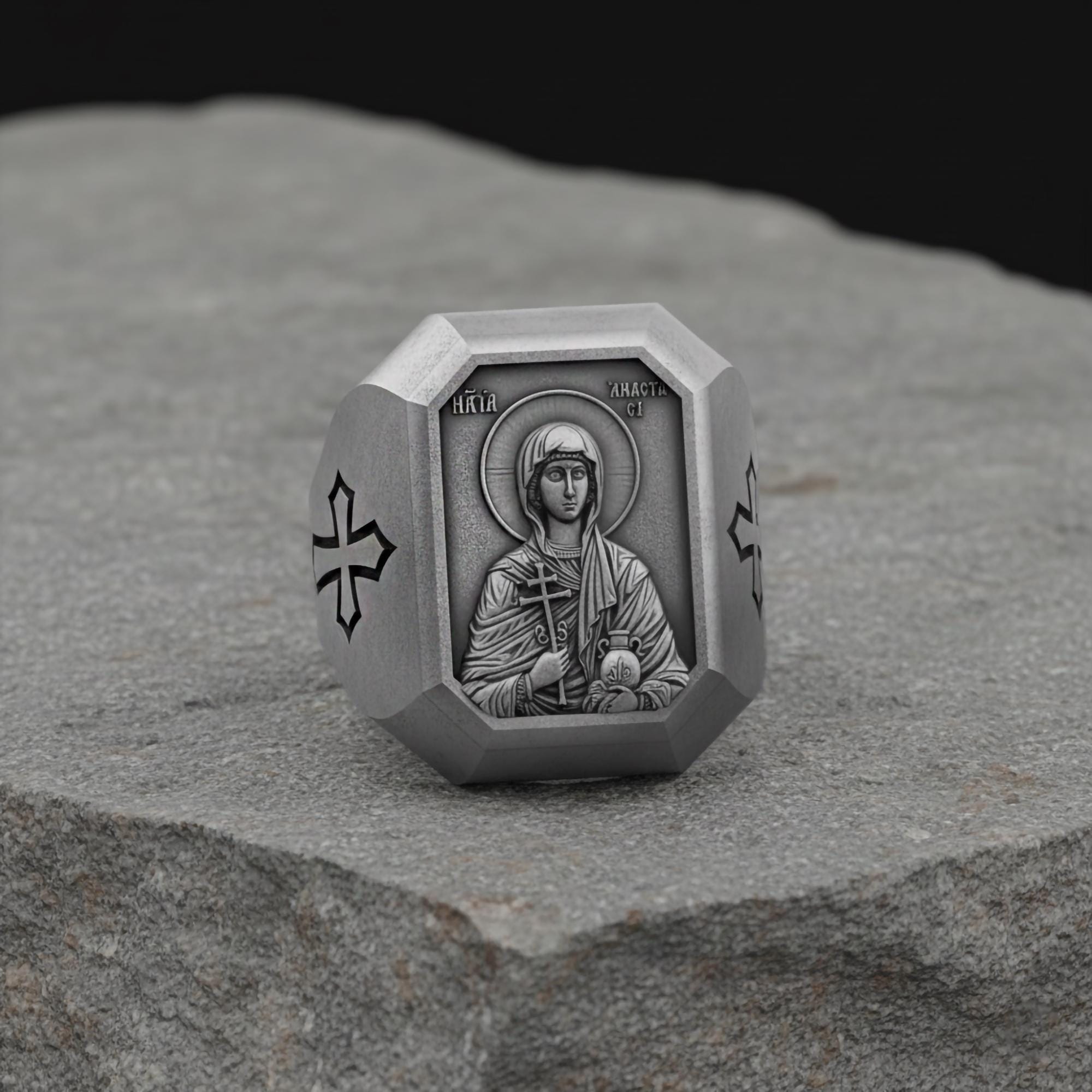 Orthodox Saint Anastasia Ring, Great Martyr Anastasia Signet Ring, Christian Men's Statement Jewelry, Unique Faith Gift