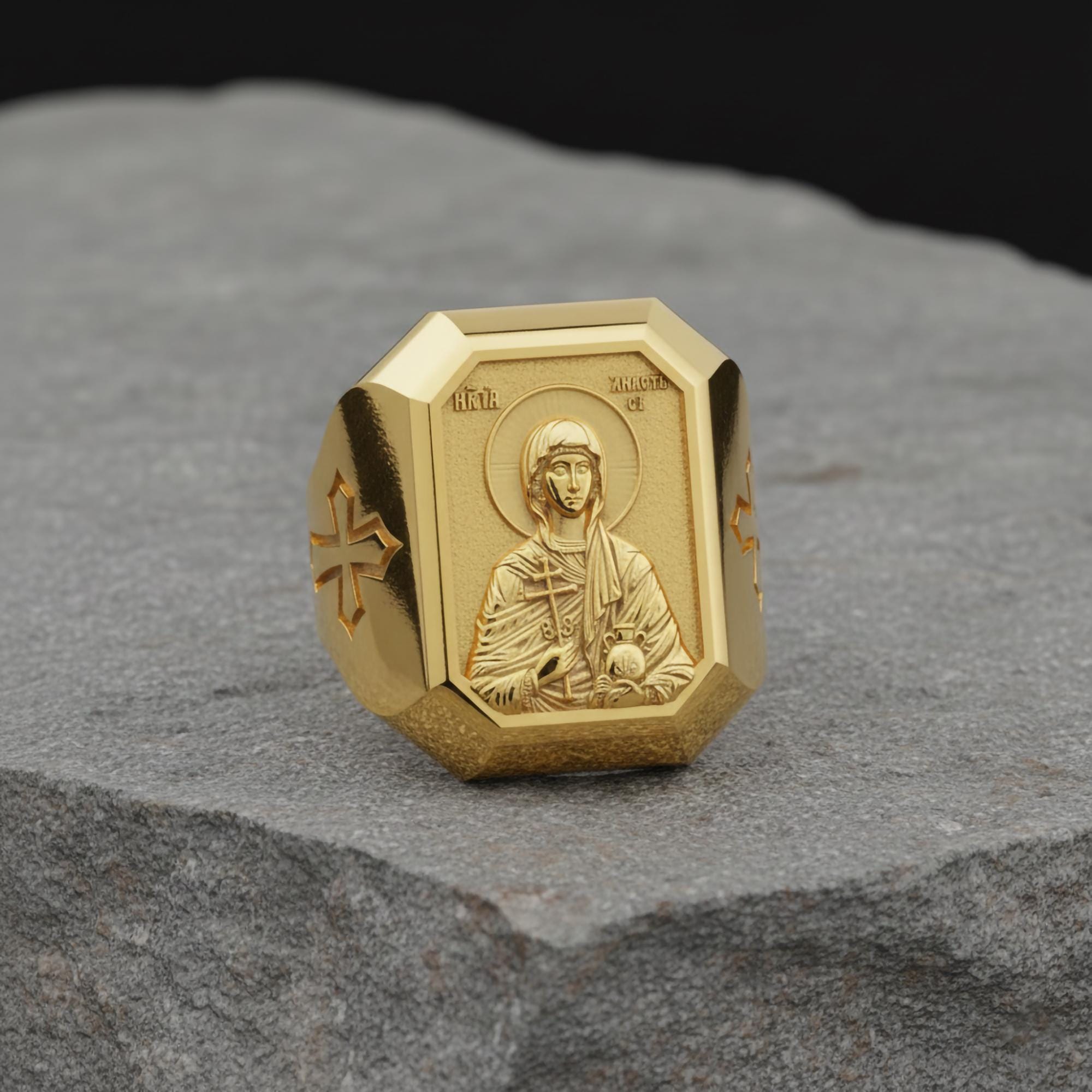 Orthodox Saint Anastasia Ring, Great Martyr Anastasia Signet Ring, Christian Men's Statement Jewelry, Unique Faith Gift