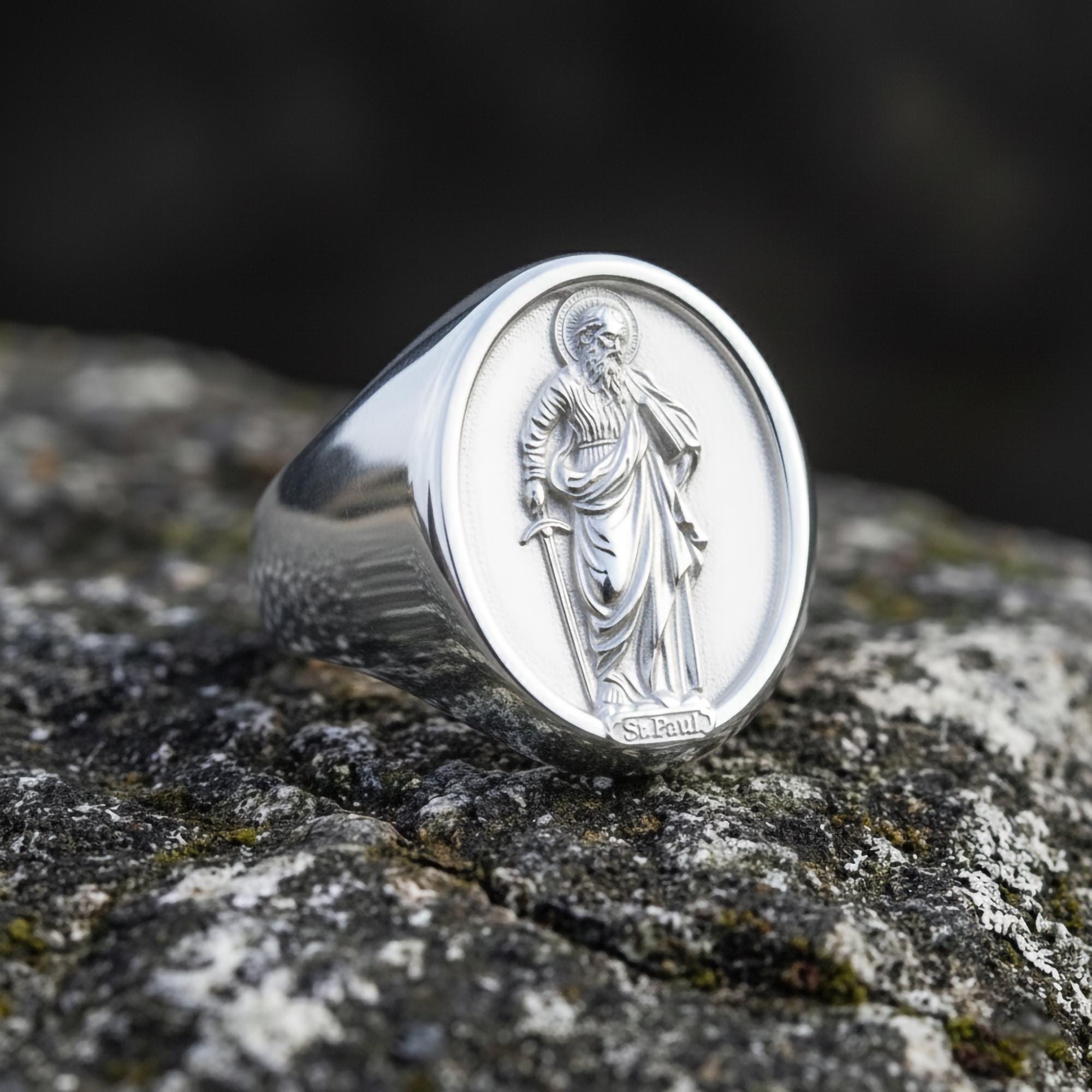 Saint Paul Ring – Sterling Silver Christian Signet Featuring Apostle Paul Icon