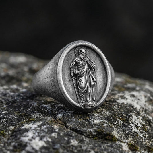 Saint Paul Ring – Sterling Silver Christian Signet Featuring Apostle Paul Icon