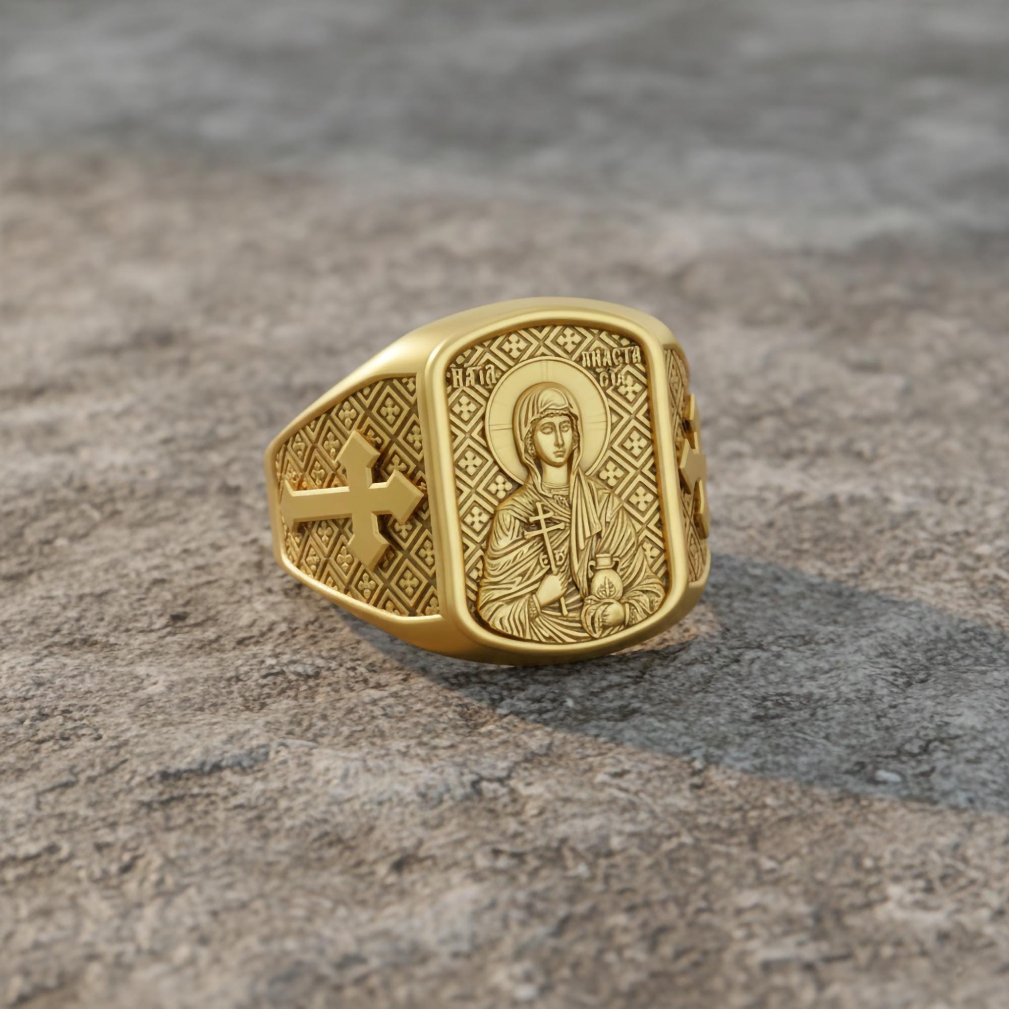Saint Anastasia Ring – Sterling Silver Orthodox Icon Signet of St. Anastasia the Healer