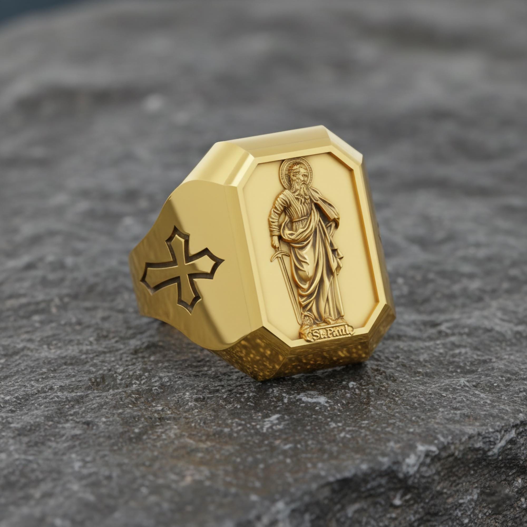 Saint Paul Ring – Sterling Silver Christian Signet Featuring Apostle Paul Icon