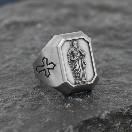 Saint Paul Ring – Sterling Silver Christian Signet Featuring Apostle Paul Icon