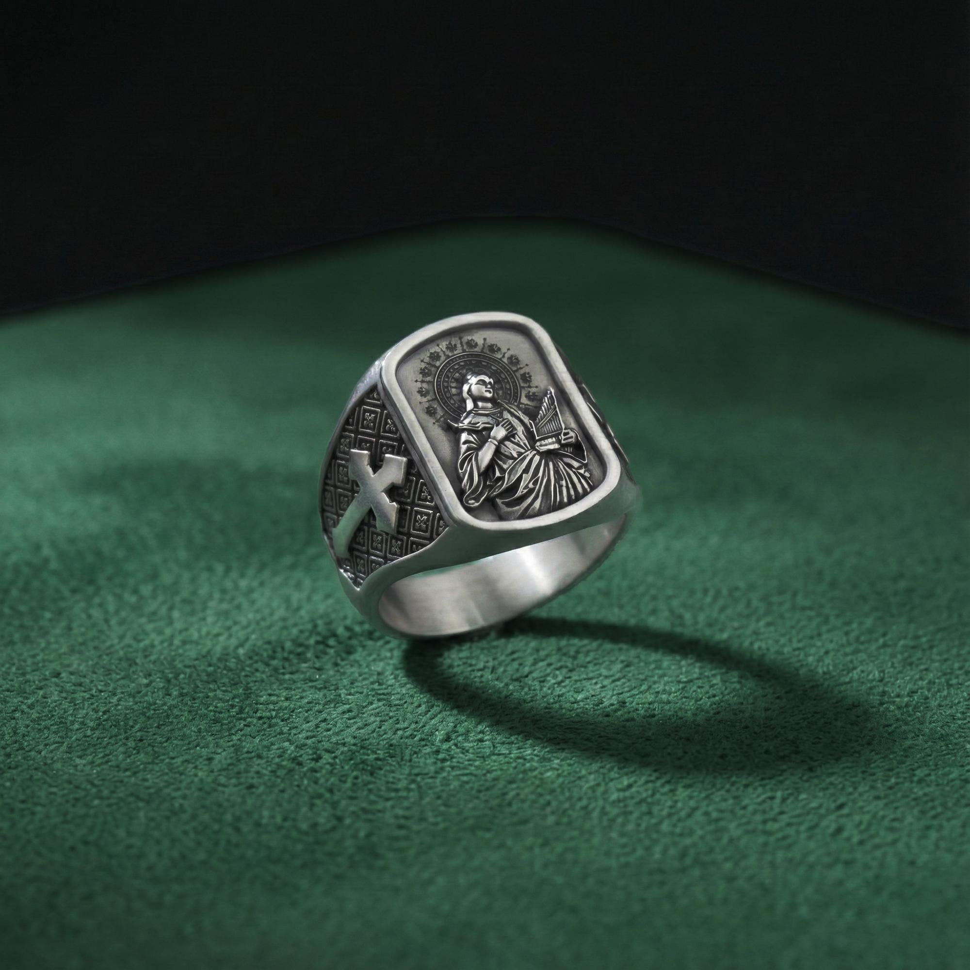 Saint Cecilia Ring – Sterling Silver Catholic Patron Saint of Music Signet