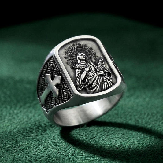 Saint Cecilia Ring – Sterling Silver Catholic Patron Saint of Music Signet