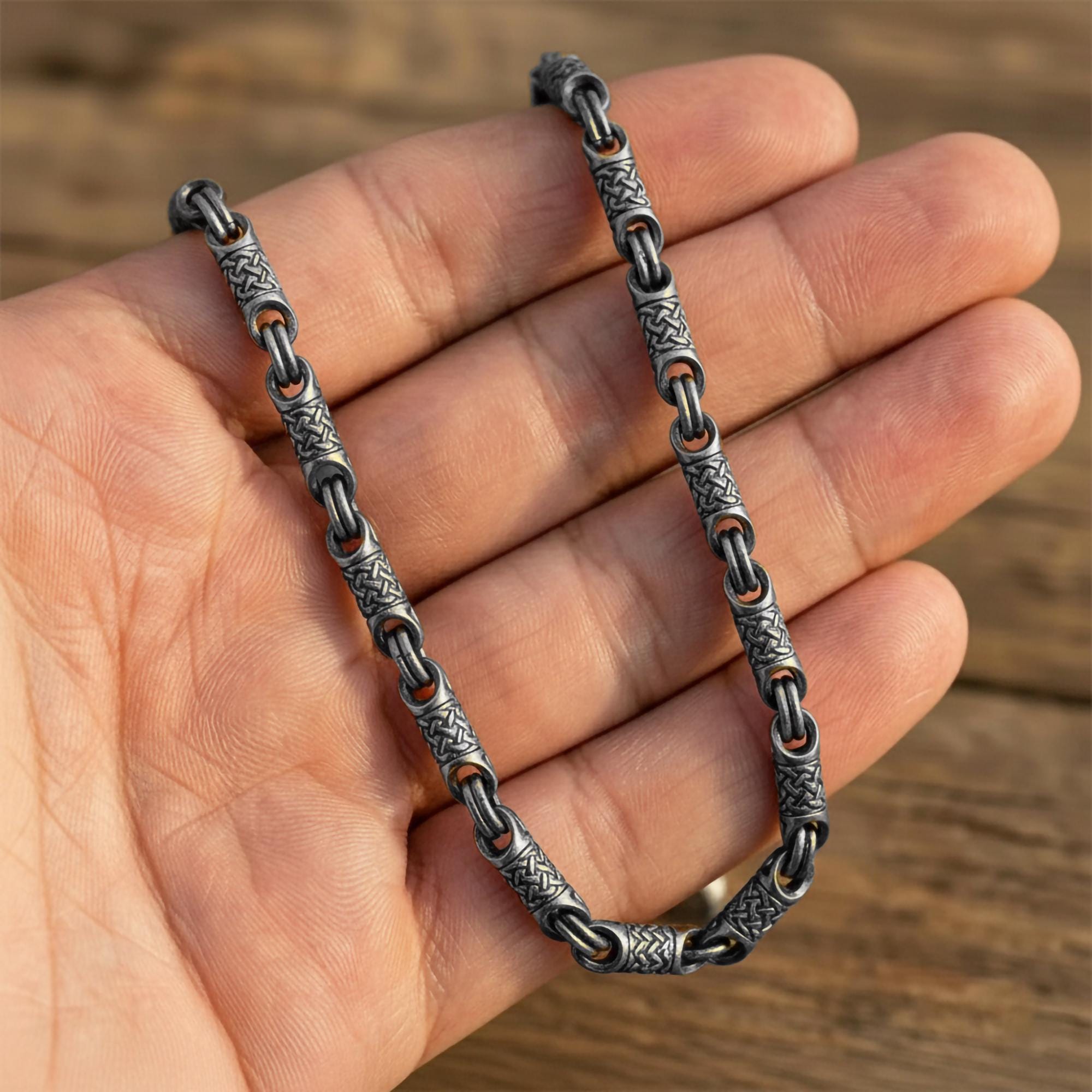 Braided Norse Chain Necklace – Sterling Silver Viking Knot Link Chain