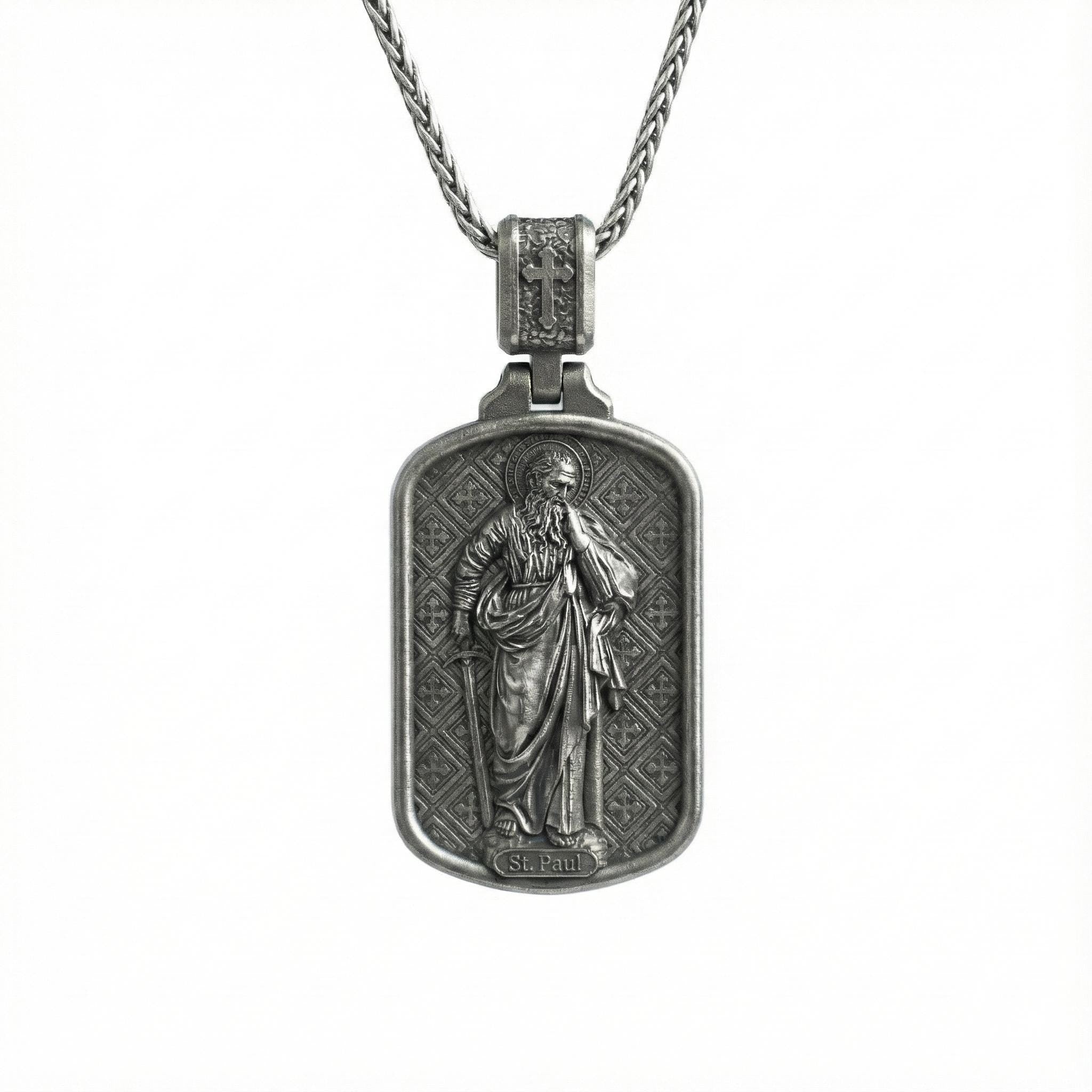Saint Paul Pendant – Sterling Silver Dog Tag Style Engravable Christian Necklace