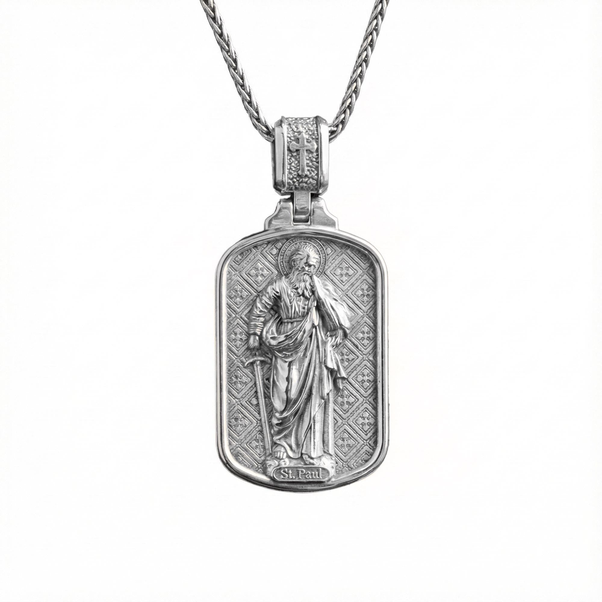 Saint Paul Pendant – Sterling Silver Dog Tag Style Engravable Christian Necklace