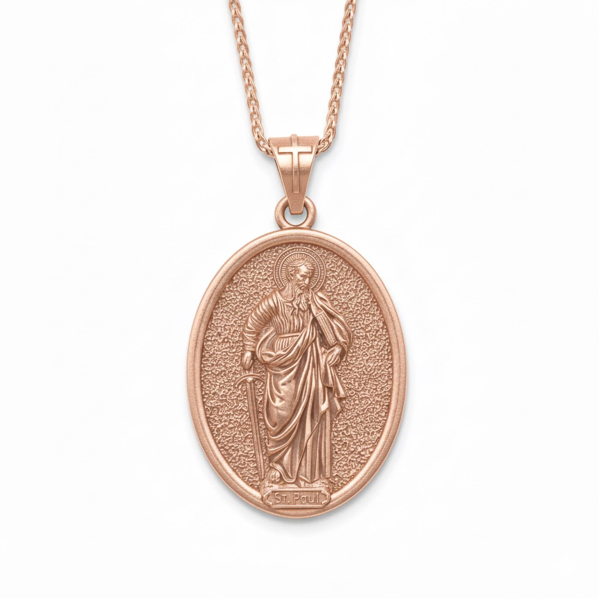 Oval Saint Paul Pendant – Sterling Silver Engravable Christian Medal Necklace