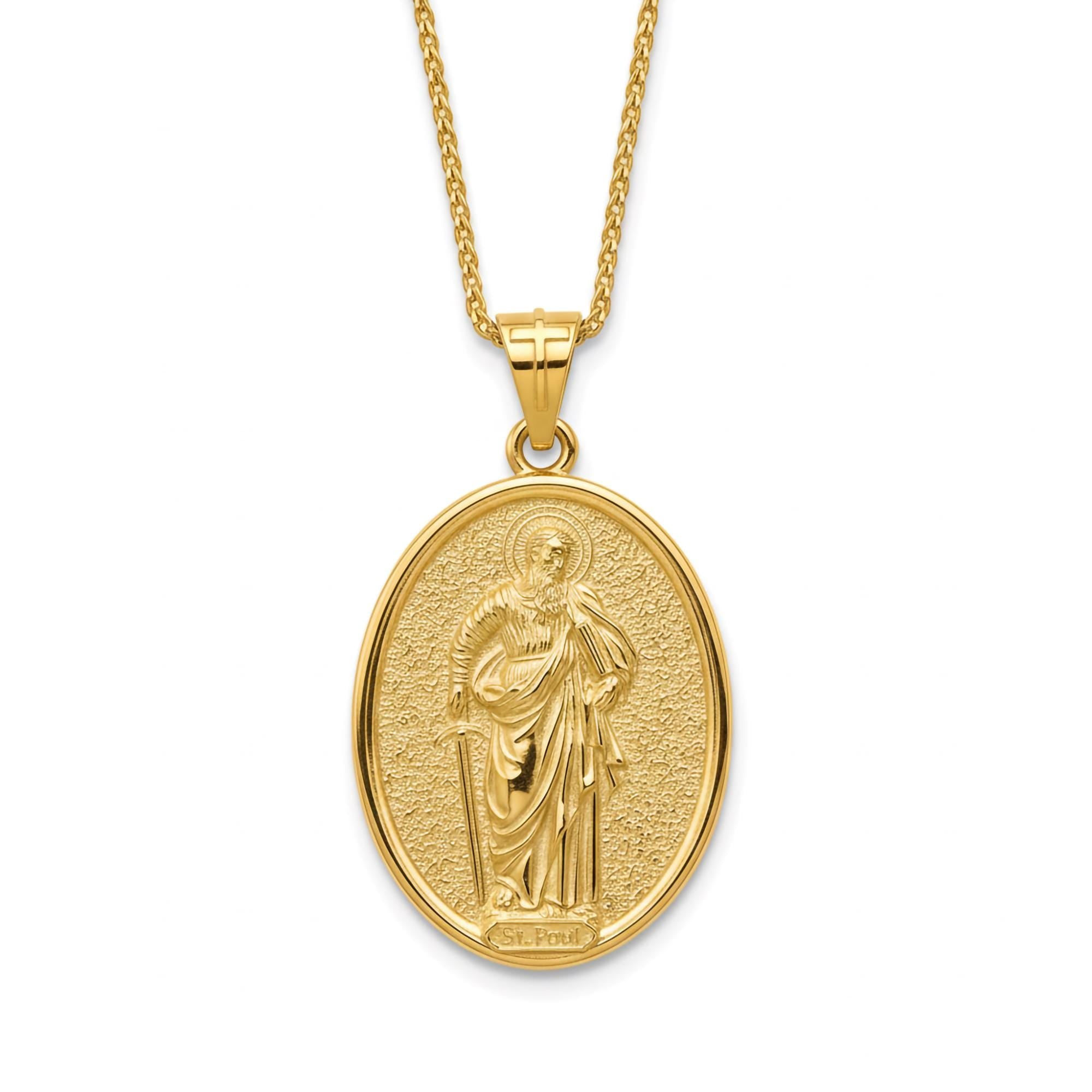 Oval Saint Paul Pendant – Sterling Silver Engravable Christian Medal Necklace