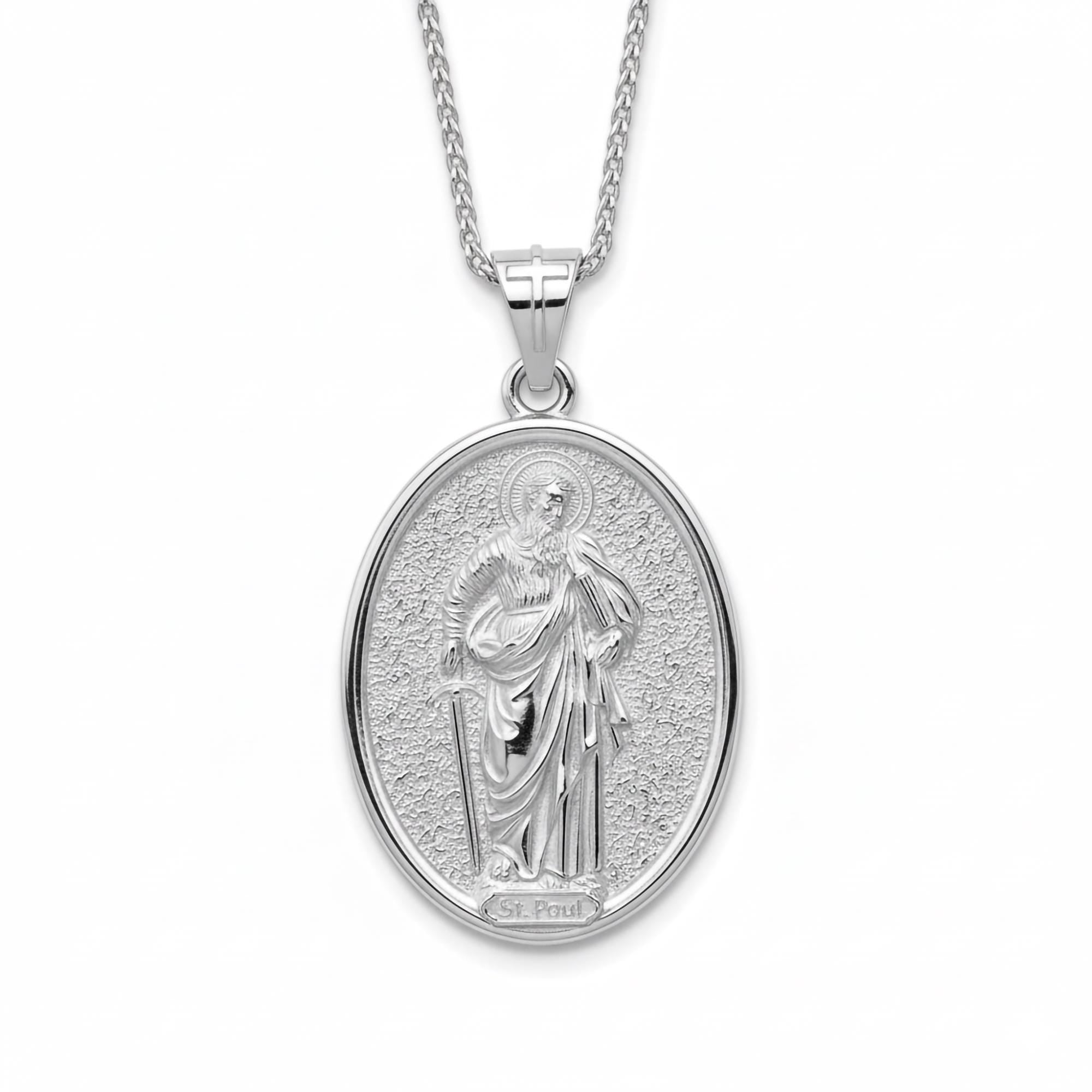 Oval Saint Paul Pendant – Sterling Silver Engravable Christian Medal Necklace