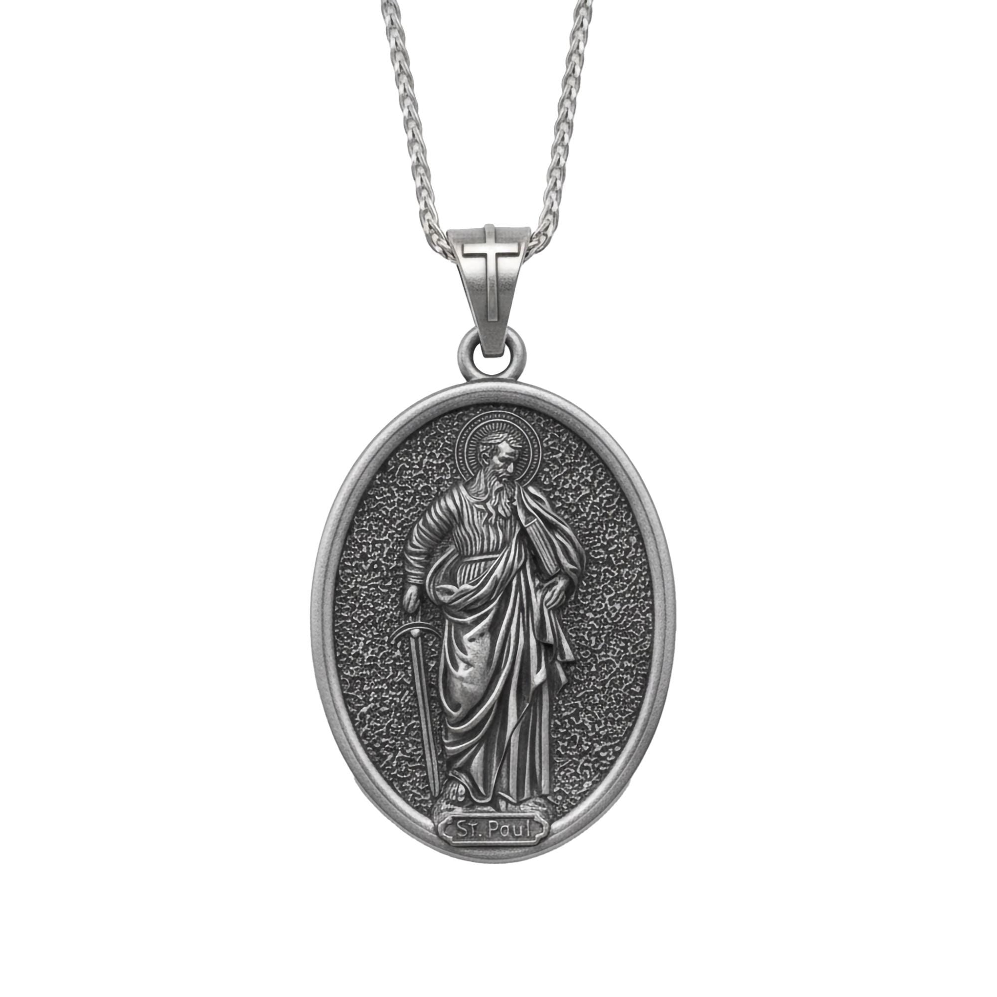 Oval Saint Paul Pendant – Sterling Silver Engravable Christian Medal Necklace