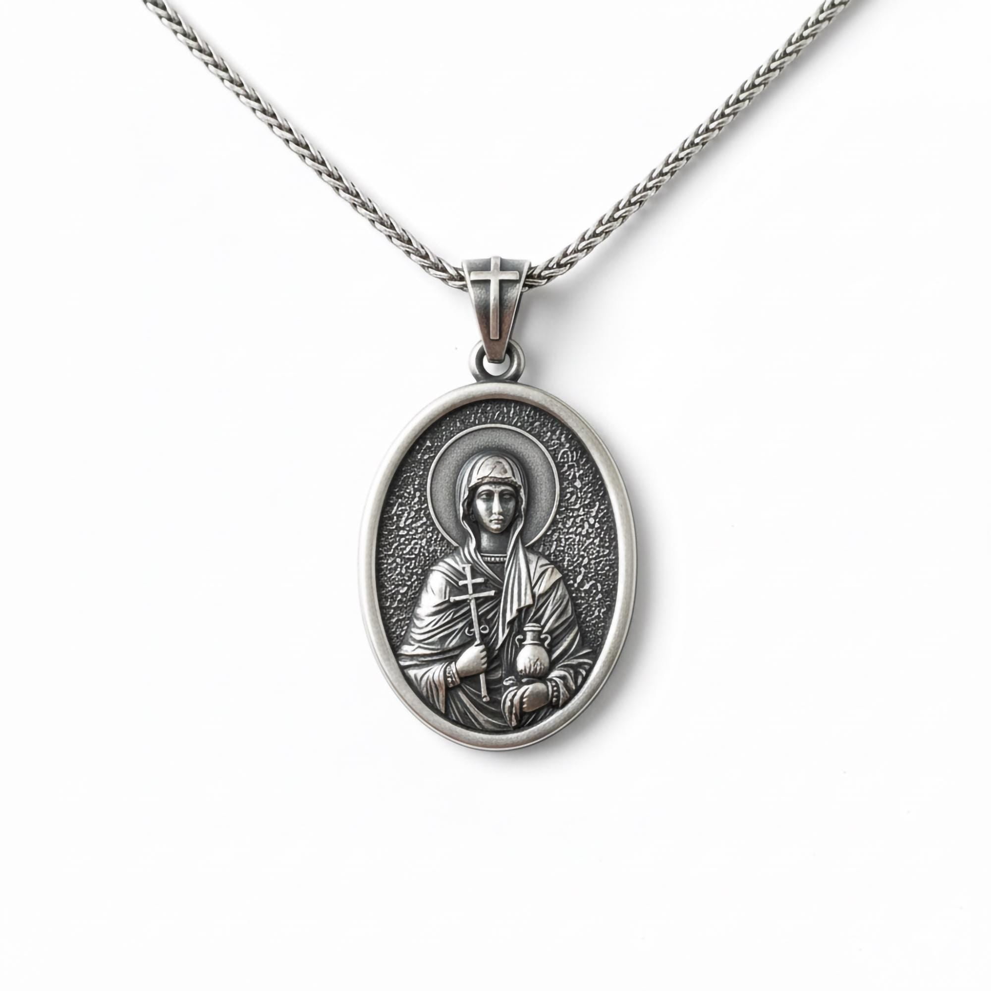 Oval Saint Anastasia Pendant – Sterling Silver Engravable Orthodox Christian Medal