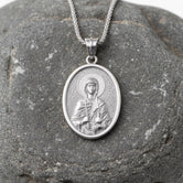 Oval Saint Anastasia Pendant – Sterling Silver Engravable Orthodox Christian Medal