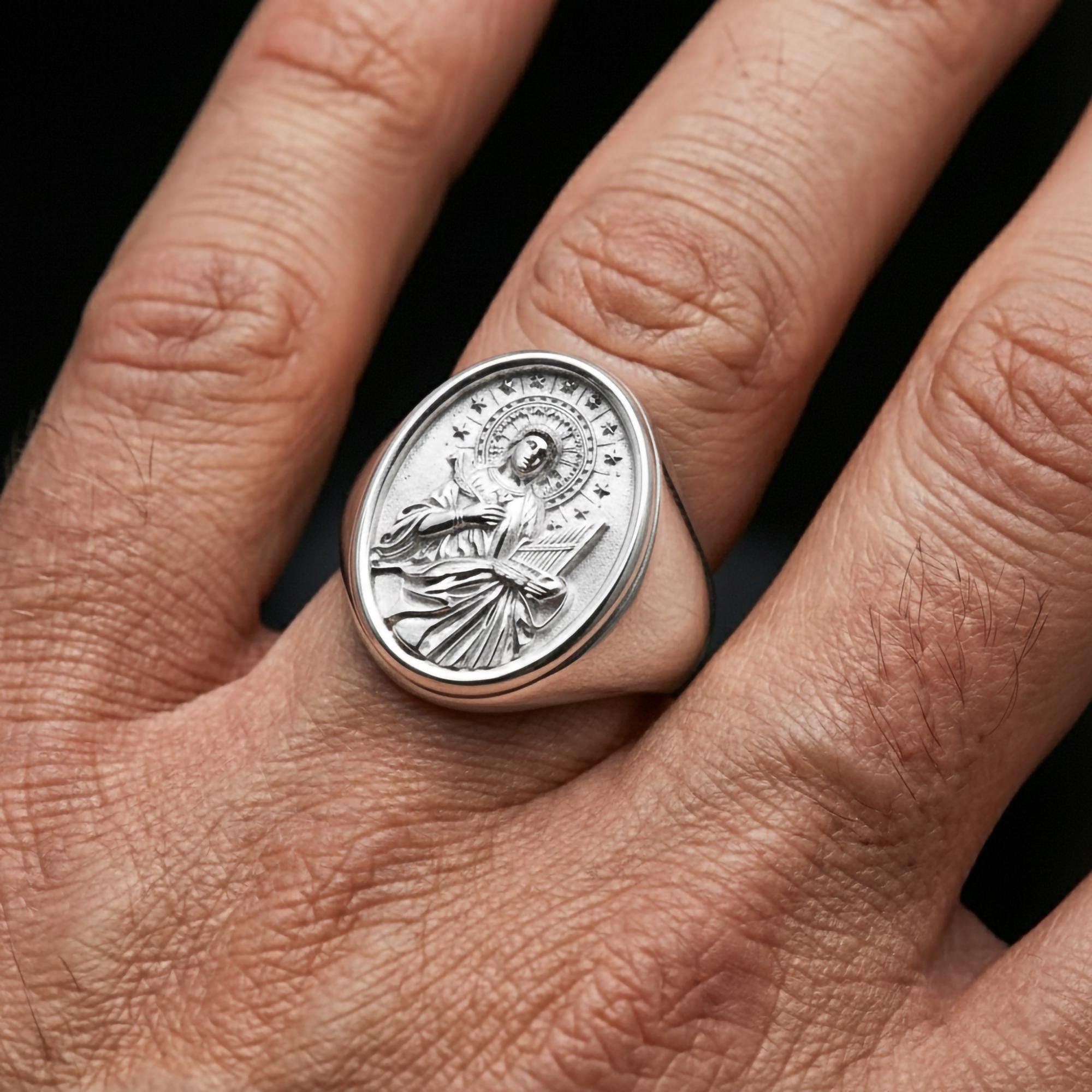 Saint Cecilia Signet Ring Silver – Patron Saint of Music Catholic Jewelry Gift