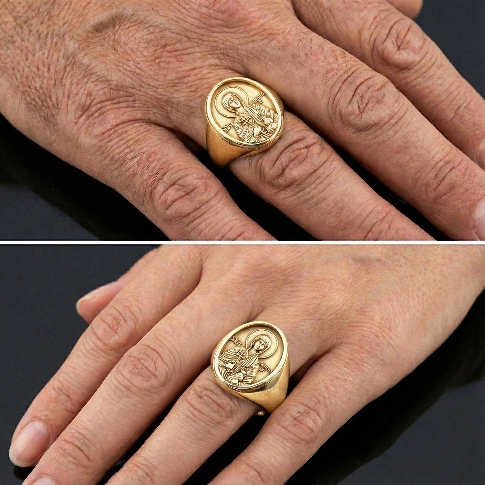 Saint Anastasia Signet Ring – Patron Saint of Healers & Prisoners Gift – Oxidized Silver, Gold Plated