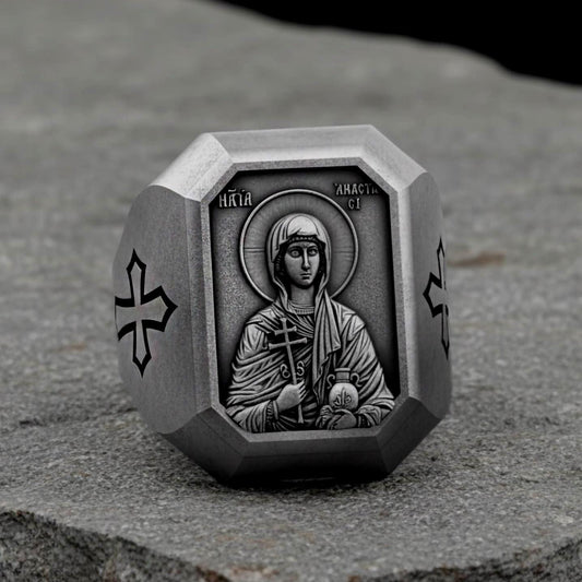 Orthodox Saint Anastasia Ring, Great Martyr Anastasia Signet Ring, Christian Men's Statement Jewelry, Unique Faith Gift