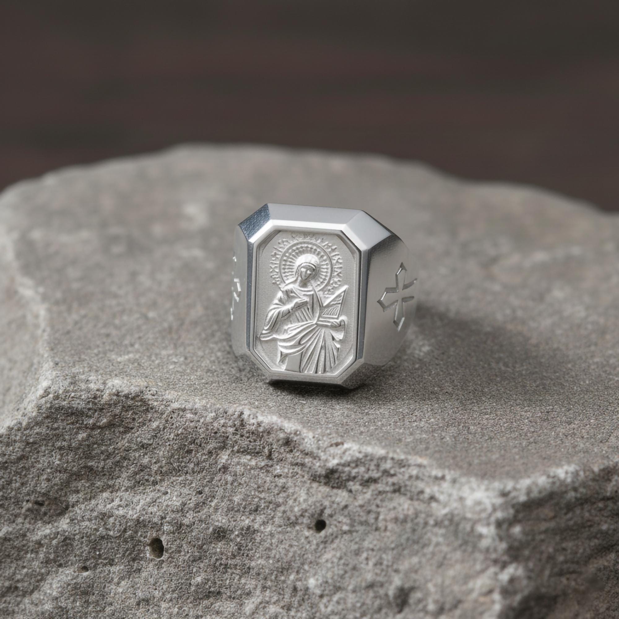 Saint Cecilia Ring – Sterling Silver Christian Signet of the Patron Saint of Music