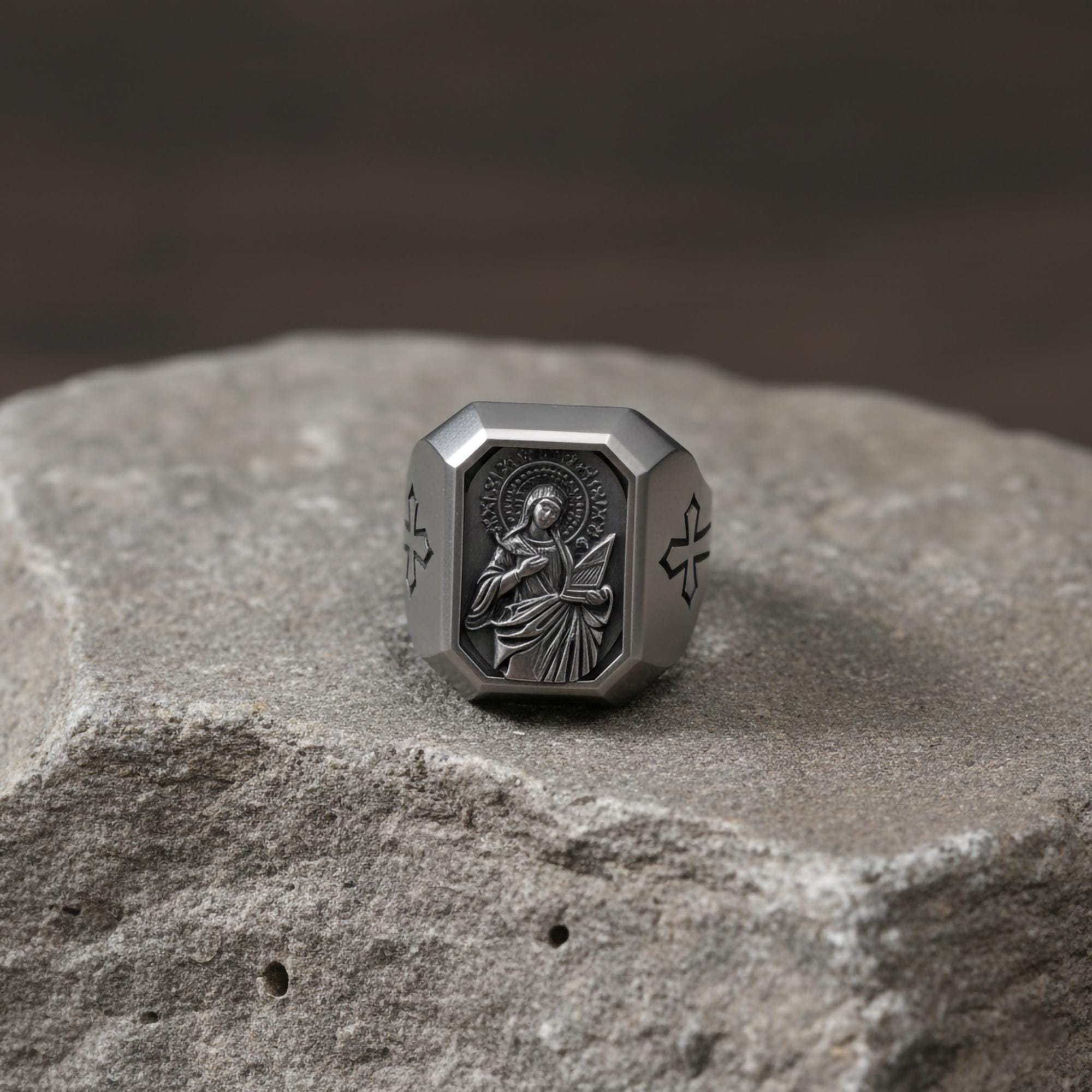 Saint Cecilia Ring – Sterling Silver Christian Signet of the Patron Saint of Music
