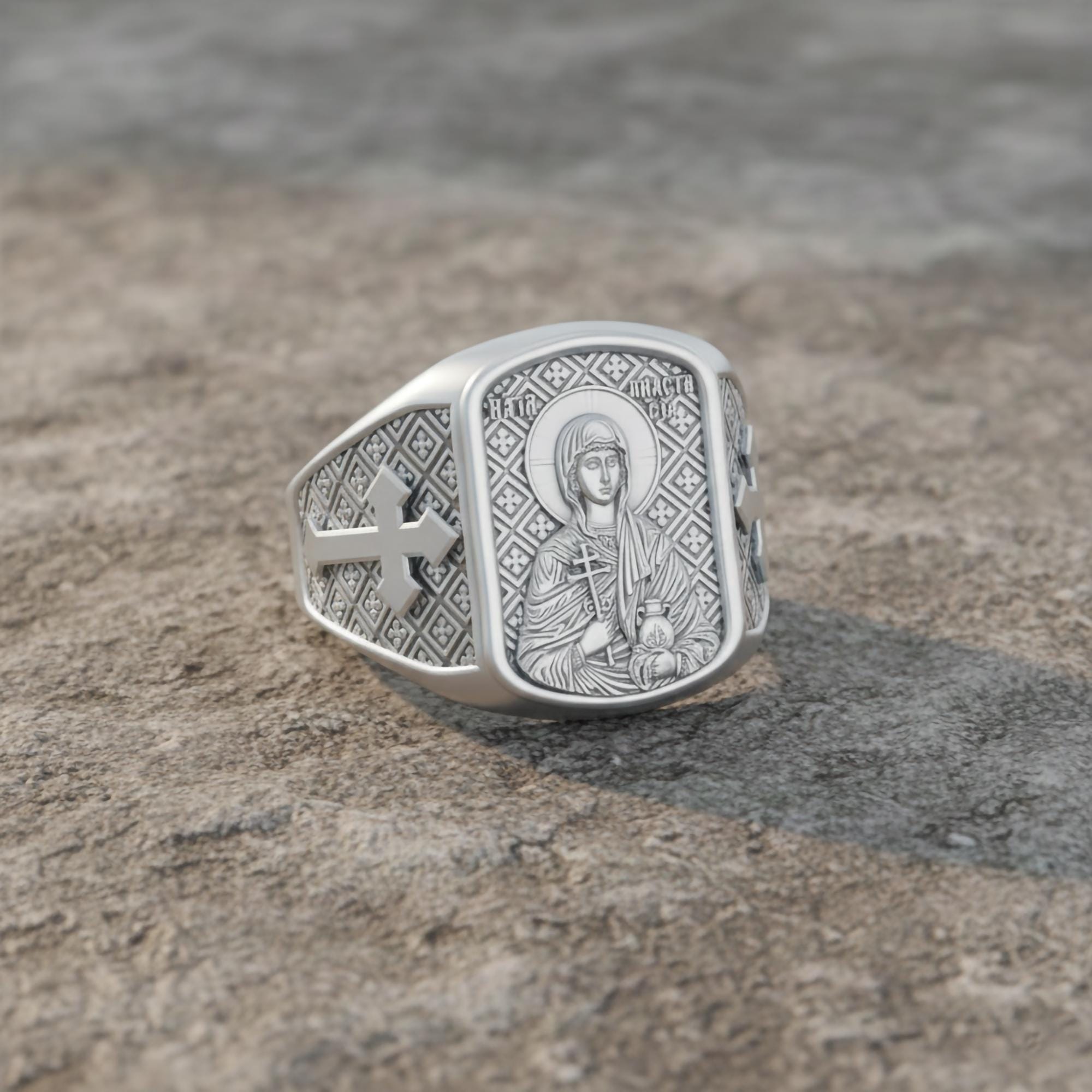 Saint Anastasia Ring – Sterling Silver Orthodox Icon Signet of St. Anastasia the Healer