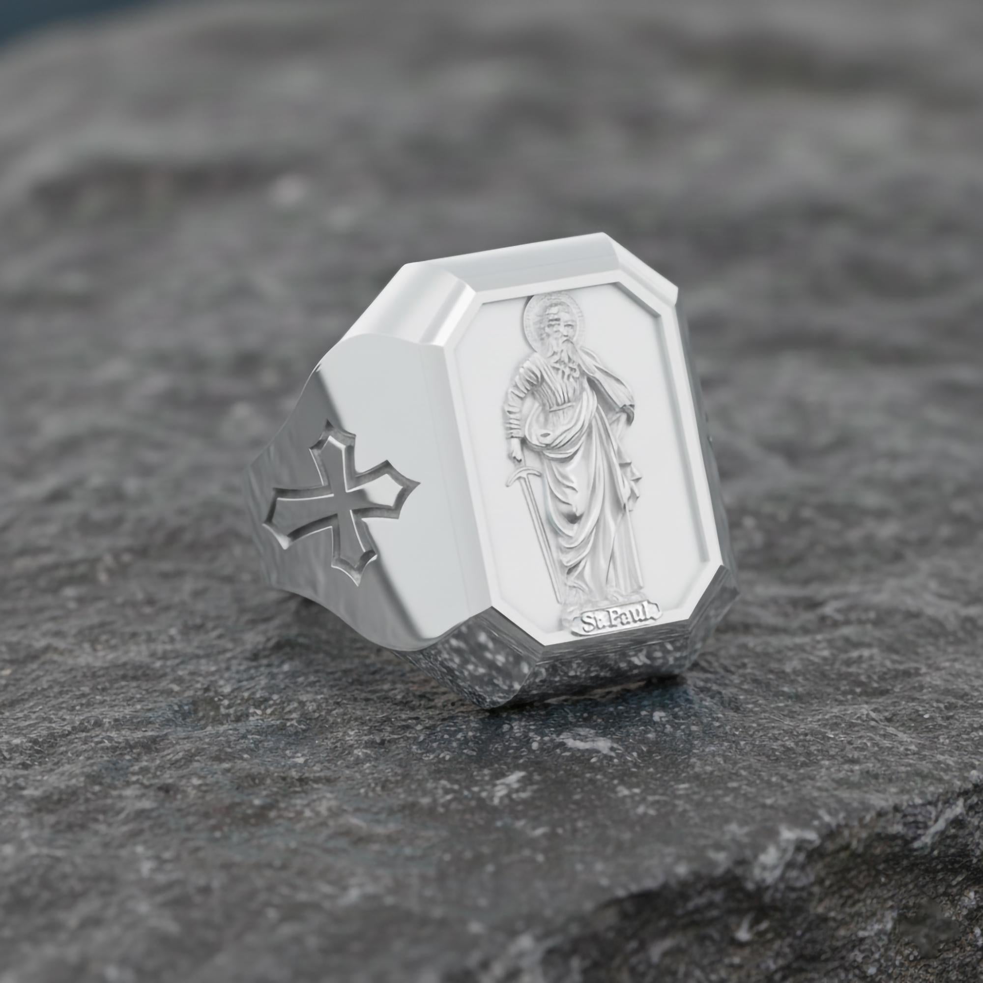 Saint Paul Ring – Sterling Silver Christian Signet Featuring Apostle Paul Icon
