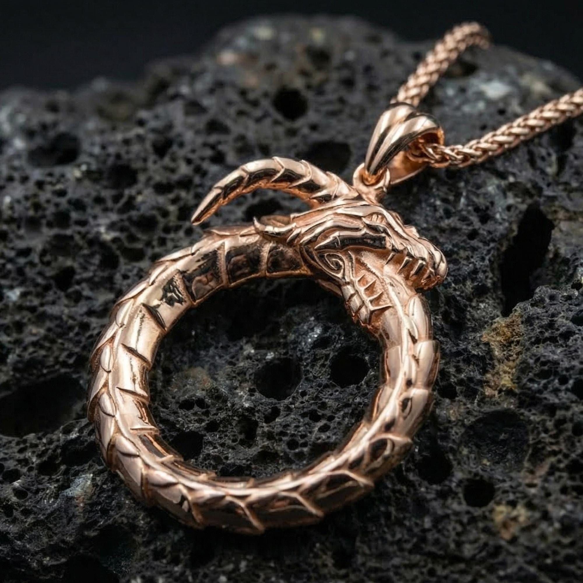 Rose gold plated ouroboros dragon infinity necklace