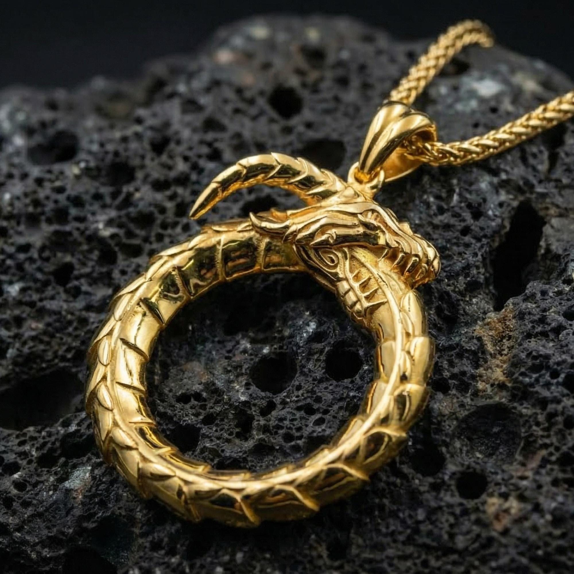 Gold plated ouroboros pendant mythic fantasy style