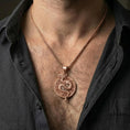 Load image into Gallery viewer, Rose gold plated yin yang dragon medallion necklace worn on model as statement fantasy jewelry
