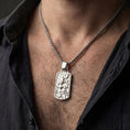 Load image into Gallery viewer, Polished silver dragon dog tag necklace worn on chest highlighting eastern myth symbolism
