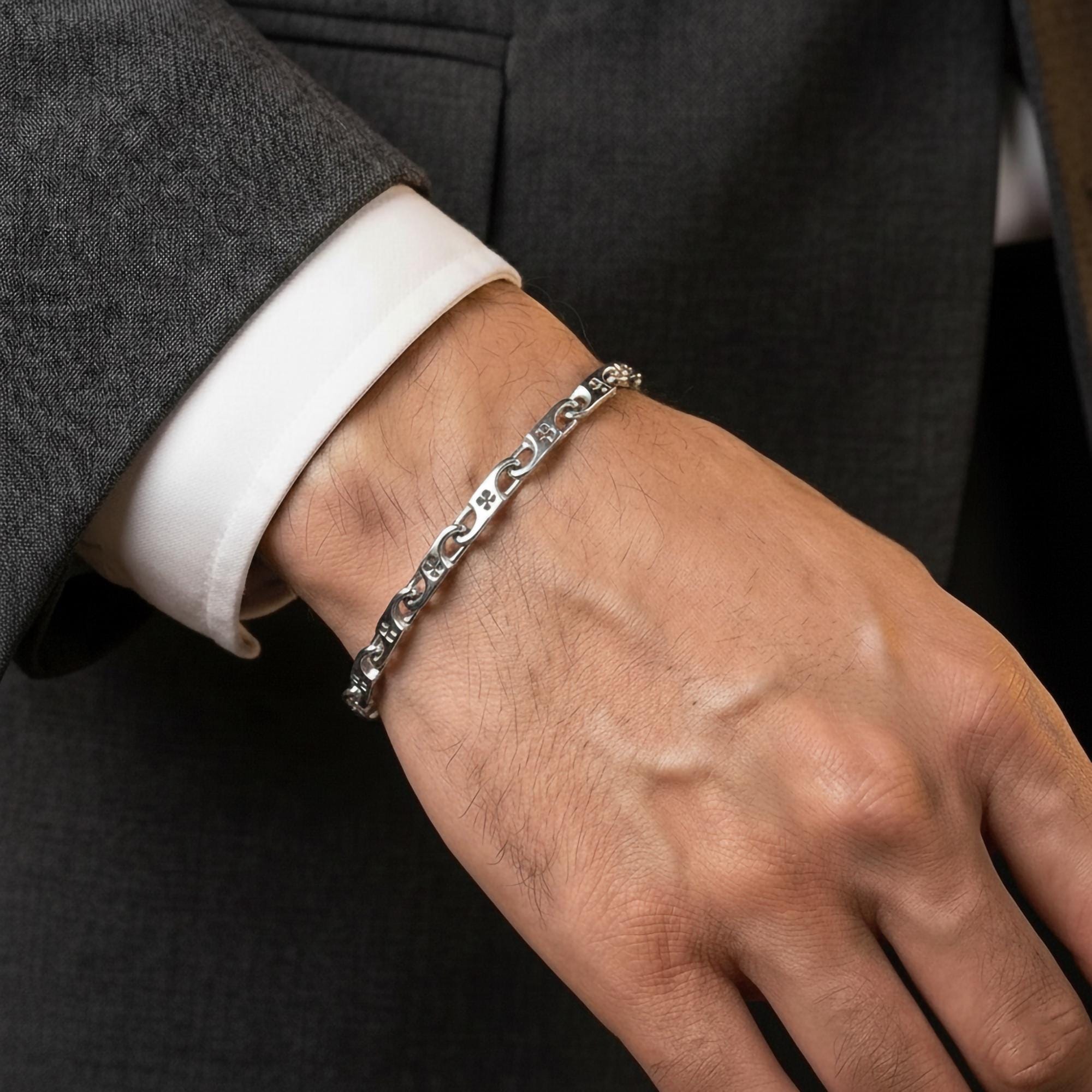 Four Leaf Clover Link Bracelet – Lucky Symbol Chain Jewelry, Celtic Inspired Gift for Him or Her