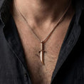 Load image into Gallery viewer, Rose gold plated Astarion inspired dagger necklace worn on model with gothic vampire style
