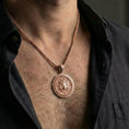 Load image into Gallery viewer, Rose gold plated Medusa pendant necklace worn on model with dark mythological and gothic style
