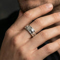Load image into Gallery viewer, Polished silver geometric prism band ring worn on hand emphasizing clean lines, sharp facets, and luxury craftsmanship
