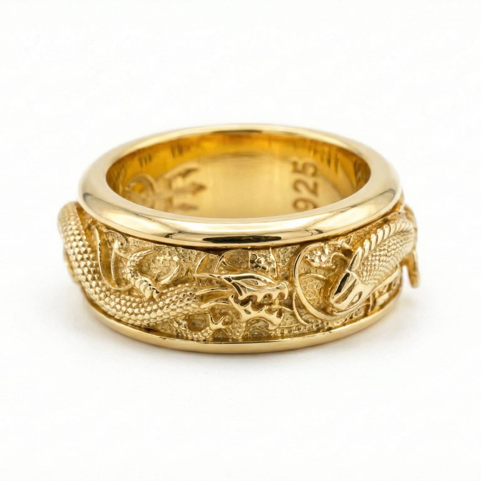 Rotating Dragon & Carp Band Ring