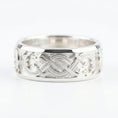 Load image into Gallery viewer, White Gold Slavic dragon motif ring displayed on a white surface highlighting Celtic-style knot details and bold mythology aesthetic
