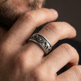 Load image into Gallery viewer, Oxidized elephant spinner fidget ring worn on finger as a statement band, 925 sterling silver with engraved animal relief and inner engraving option

